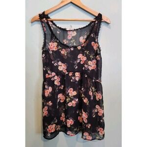 Kirra Black Floral Sheer Sleeveless Peplum Whimsigoth Fairy Grunge Tunic Top S
